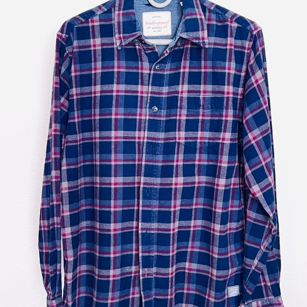 Flannel Men's Blue and Red Plaid Shirt by Weatherproof - Picture 5 of 5